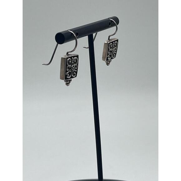 Artisan Sterling Silver Signed 925 Raised Swirl Filigree Boho Drop Bali Earring - Picture 5 of 13